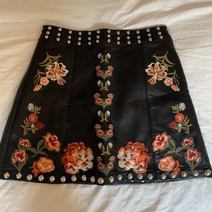 Floral Faux Leather Skirt